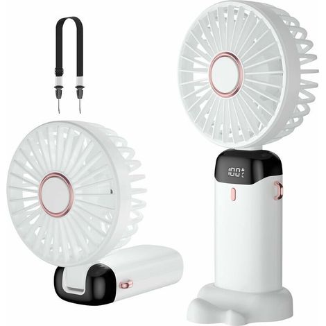 Ventilateur portatif, mini ventilateur portable rechargeable par USB, petit ventilateur de poche 5 vitesses avec base-blanc, batterie 4200 mAh Ventilateur de bureau pliable pour bureau, extérieur - Bl