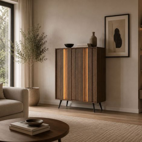 Credenza Hafano, Madia 2 Ripiani, Apertura Battente, 2 Ante, 94x40x126h cm Marrone Noce (1/5)