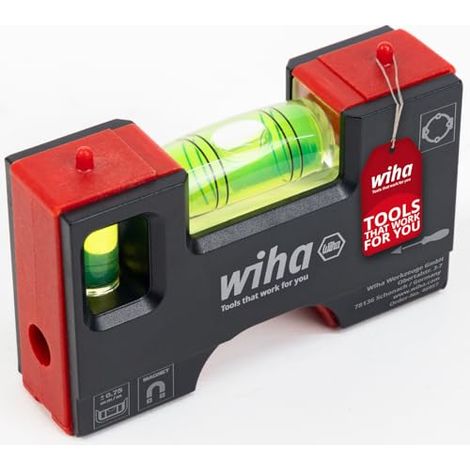 Wiha Mini nivel de burbuja Pocket I 10 cm con imán I Herramienta electricista para enchufe I Nivel horizontal de 4 anillas + nivel vertical para una alineación precisa I Nivel magnético (46957)