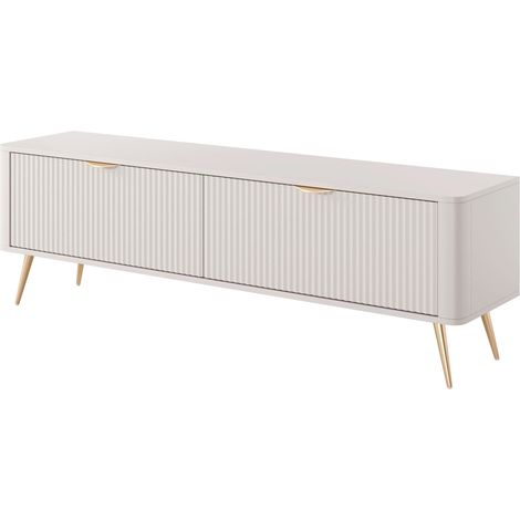 Mobile Porta TV Moderno Con Ante Cannettate Mobiletto Con 2 Ante A Ribalta E Vani Contenitore Design Moderno Soggiorno Salotto Living Home Rostock 163.2 x 38 x 51.2 Cm Cashmere