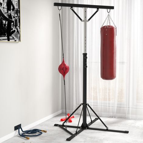 Soporte para saco de boxeo regulable en altura con bola de velocidad, estructura metálica, 160 cm de largo x 145 cm de ancho x 175-220 cm de alto, color negro. (1/5)