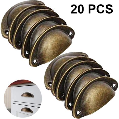 Tirage De Tiroir - Tirage En Forme De Coquillage - Fixation À 70 Mm - Fer - Noir Vert Bronze Rouge Bronze - Lot De 20 (1/5)
