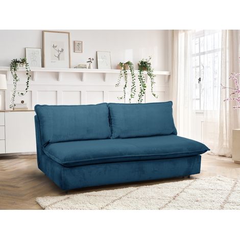 BOBOCHIC - Canapé droit convertible ouverture express ISADORA velours côtelé Bleu foncé (1/5)