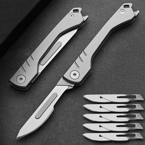 Klappmesser mit 10 Skalpellklingen, Edelstahl, Schlüsselanhänger, Outdoor-Messer