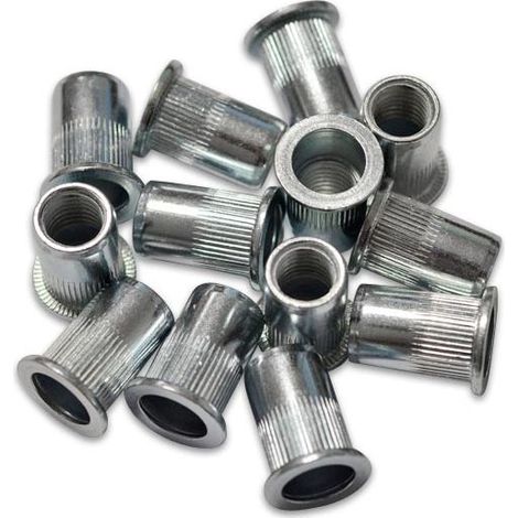 Oc-Pro – 10 mm Flachkopf-Gewindeeinsätze – Verzinkter Stahl – Für Werkstoffe mit einer Dicke von 0,5 bis 3 mm – Packung mit 40 Einsätzen (1/5)