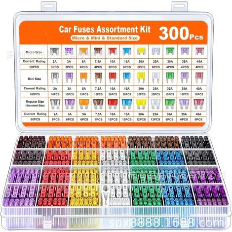 300Pcs Fuse Car Set, 160 Mini fuses for auto + 90 Medium Fuse electronique for car + 50 Micro Fuse + Puller - for Car/RV/Truck/Motorcycle (2HAS 3HAS 5HAS 7.5HAS 10HAS 15HAS 20HAS 25HAS 30HAS (1/3)
