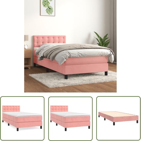 The Living Store Sommier à lattes de lit avec matelas Rose 100x200 cm Velours - Lit Tapissier - Lit Velours - Lit Double - Literie - Chambre À Coucher (1/5)