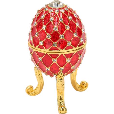Boîte à bijoux en forme d'œuf, en alliage de zinc, avec un design à charnière, adaptée au rangement de bagues et autres objets de collection, livrée avec une base trépied dorée, rouge. (1/5)