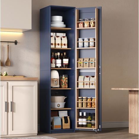Mobile contenitore alto 40x40x183 cm, ripiani regolabili, vani sulla porta, MDF blu (1/5)