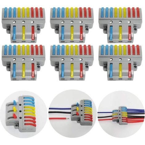 Terminales de conexión, 6 conectores eléctricos con palanca de accionamiento, terminal de conexión eléctrica automático compacto, 3 entradas y 9 salidas, con tornillos de montaje. (1/5)