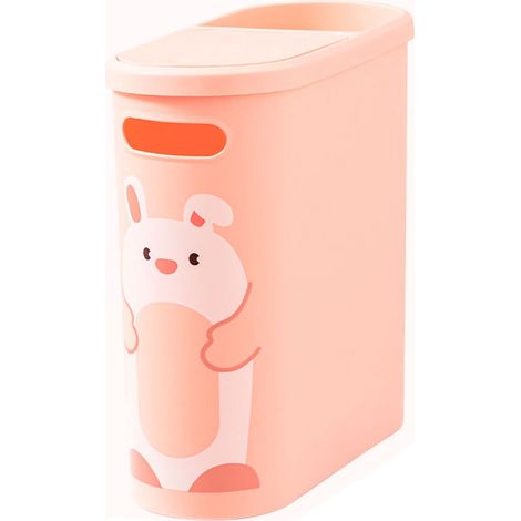 Poubelle à pédale motif animal mignon en PP épaissi avec couvercle étanche et anneau fixe pour salle de bain ou salon, couleur rose (1/5)