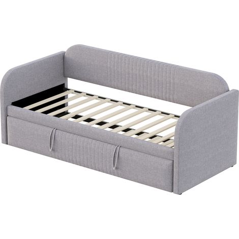 Lit gigogne capitonné 90/180 x 190 cm gris clair avec sommier à lattes (1/5)