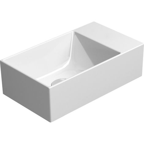 Lavabo en céramique KUBE X 40x23cm, bord inférieur rainuré, sans trou pour robinetterie, droite/gauche, blanc mat (1/4)