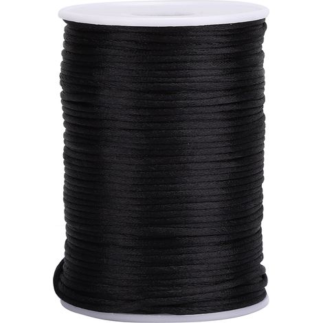 Cordon satin nylon résistant pour nouage chinois, décoration, fabrication de bijoux, couture et tricot, noir. (1/5)