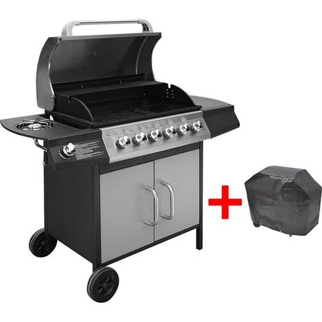 Barbecue à gaz, 6+1 zones de cuisson, noir et argent (1/5)