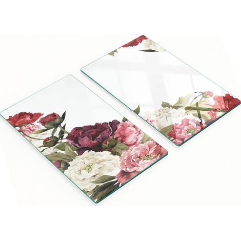 Tablas decorativas de cristal para cortar y servir, dise帽o de ramo de peon铆as, 2x30x52 cm.