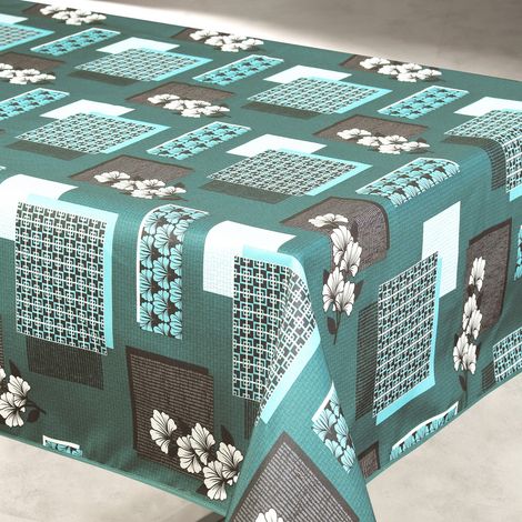 Nappe anti taches motif fleur et forme géométrique Vert 145x300 cm