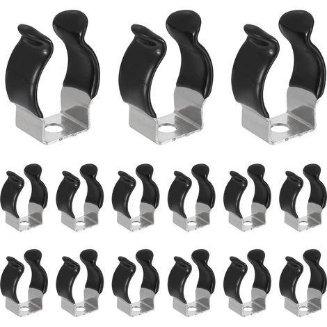Sollbry Lot de 15 clips T6 U en acier inoxydable pour tube fluorescent LED - Colliers de serrage pour tube d'ampoule de 15 mm / in in - Accessoires de montage - 25 mm de hauteur - Noir (1/5)