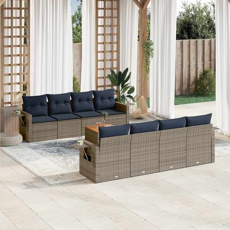 9-teiliges Gartensofa-Set mit Kissen, grau, Polyrattan (1/5)
