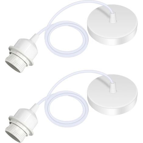 Lot de 2 Suspension E27 Avec Anneau à Vis, Câble Réglable 100CM, E27 Porte Lampe Suspension, Compatible Avec Abat-jour, pour Éclairage au Plafond Salon, Chambre(Blanc) (1/5)