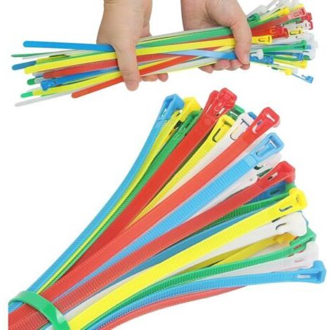 Pair Lot de 100 serrecâbles en plastique réutilisables, 5 couleurs, 300 x 8 mm, pour la maison, le bureau et le jardin (1/5)