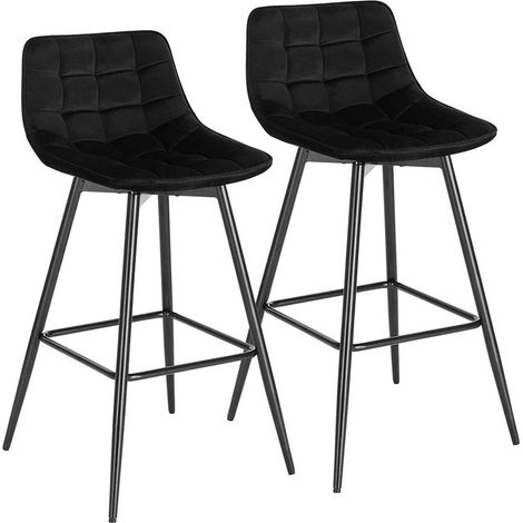 WOLTU 2pcs Sgabelli da Bar Stile Industriale Alta Sedia Cucina Velluto Metallo Nero