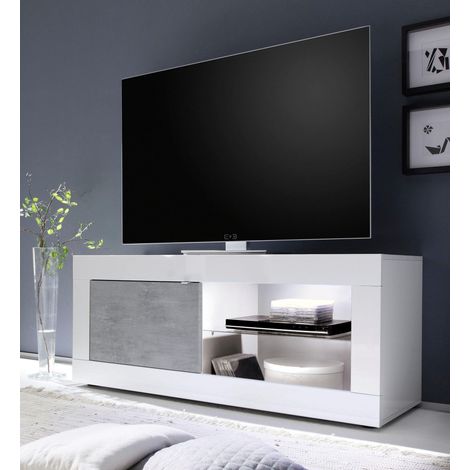 Mobile porta TV moderno bianco lucido grigio cemento Diver BC Basic (1/3)