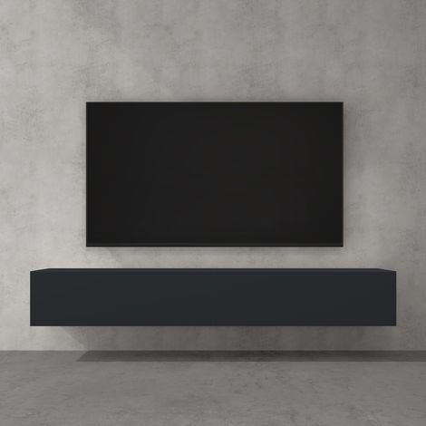 doporro Mueble de TV para Salón 200x40,2x30cm Mesa TV con Puerta Abatible hacia Abajo, en Gris Negro, Mueble de TV flotante, Estante TV 02