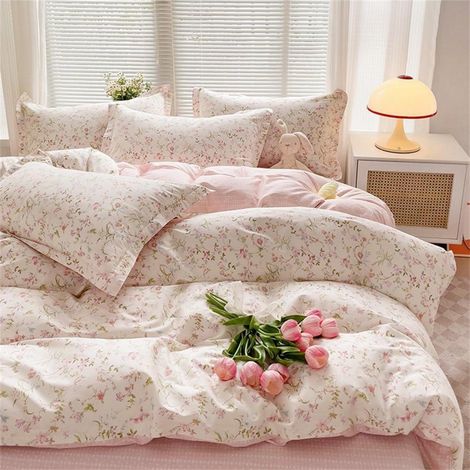 Bettwäsche-Set 200x220cm 3-teilig mit Blumenmuster, Mikrofaser, Öko-Tex
