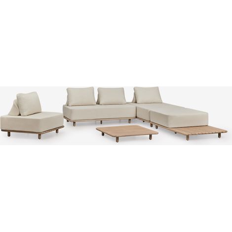 Ensemble de jardin avec canapé modulaire chaise longue 3 pièces, table d'appoint, fauteuil et table basse 95x95 cm en acacia Por SKLUM (1/5)