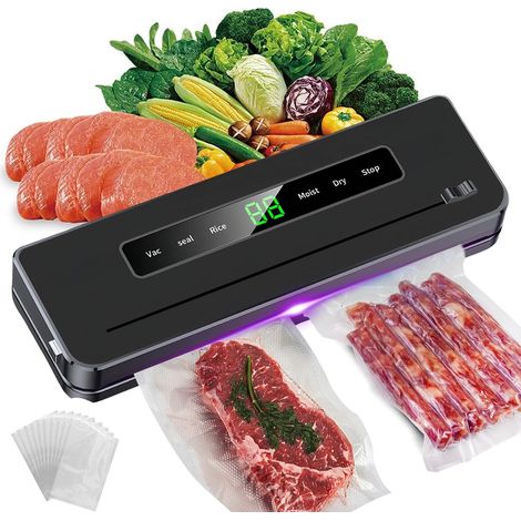 Machine à emballer sous vide, 6 en 1, avec soudeuse à film, 10 sacs et tuyau, pour emballer les aliments secs/humides, facile à utiliser et compacte pour la cuisine (1/5)