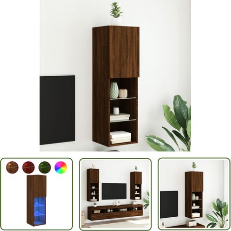 The Living Store Meuble TV avec lumières LED chêne marron 30,5x30x102 cm - Meubles Tv - Meuble Tv - Support Tv - Meuble Hifi - Luminaire Led (1/5)