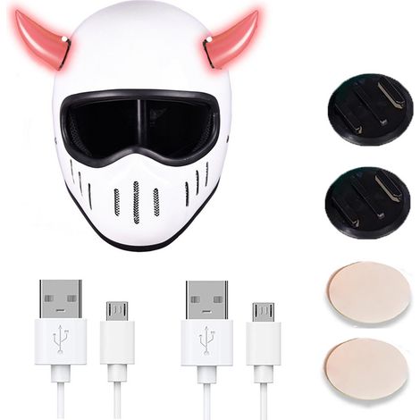 2 Pièces Cornes de Diable Lumineuses pour Casque, Rechargeables avec Base à Détachement Rapide et Rubans Adhésifs pour Casque de Moto/Vélo (1/5)