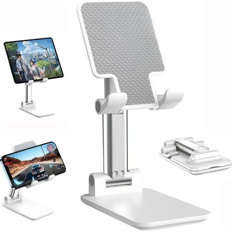 Support de téléphone pliable et réglable innovant, support de bureau, compatible avec iPad, Samsung Mini, iPhone et tous les autres smartphones (blanc).