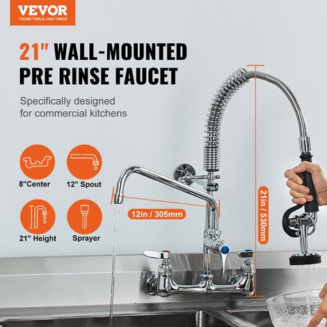 Robinet de Cuisine Commercial avec Pulvérisateur de Pré-rinçage, Mitigeur avec Douchette Extractible, 530 mm de Haut, Entraxe 203 m… (1/5)