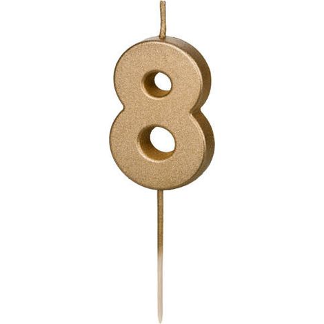 Vela de cumpleaños, número 8, dorada, 5,5 cm (1/3)