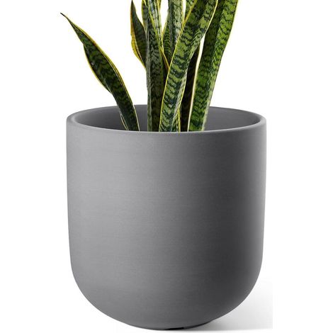 Keramik Blumentopf groß 25 cm mit Abflussloch für Innen & Außen, Holzkohle-Grau (1/5)