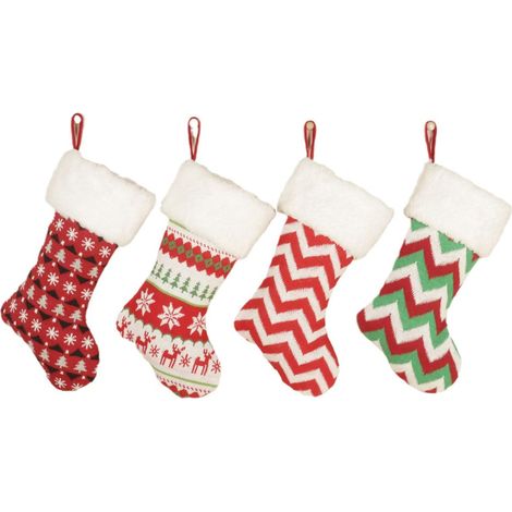 Christmas Stocking - Red Buffalo Plaid Knitted Sock - 45 x 23 cm - Holiday Home Decor - Pack of 4 (1/5)