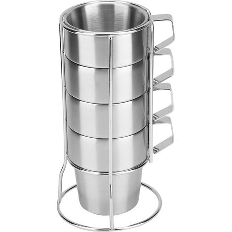 Kaffeebecher, Edelstahl 304, 4-teiliges Set, Edelstahl-Kaffeebecher mit Becherhalter für den Gebrauch zu Hause, Teebecher