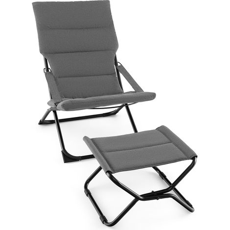 COSTWAY Silla Plegable Jardin con Otomana, Silla Jardin Exterior Portátil con Cojín Extraíble, Siila Terraza Balcon Playa Exterior Interior con Reposapiés, Gris (1/5)