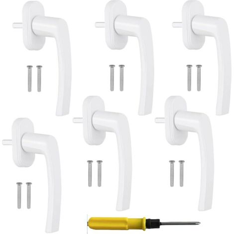Lot de 6 poignées de fenêtre en aluminium, poignées de fenêtre en aluminium blanc poignée de porte fenêtre longueur 35 mm serrure pour battants et vasistas installation simple-DOU