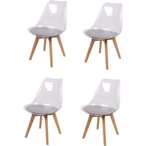 Lot de 4 chaises translucide "Joy" avec assise rembourrée - Gris/Beige - L 57 x l 50 x H 82 cm - Livraison gratuite (1/2)