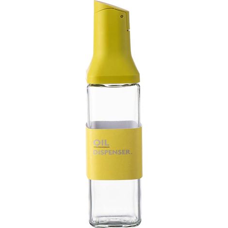 Bouteille d'huile en alimentaire avec ouverture automatique étanche et anti-goutte idéale cuisine maison verre jaune (1/5)