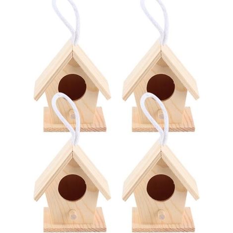 OMABETA Nichoir Maison d'oiseaux en bois suspendue pour l'extérieur, 4 pièces, boîte de nids de repos, décoration de jardin filet (1/4)