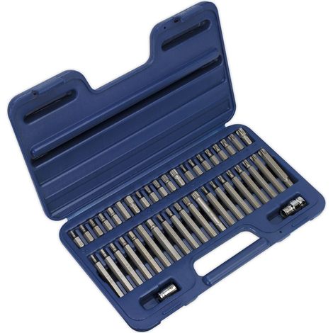 Sealey Torx Star Hex & Spline Bit Set 42pc 3/8"" & 1/2""D 30mm & 75mm Long AK219