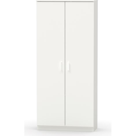 Pegane – Penderie blanche 180x80x35 cm – Panneaux de particules haute densité – 2 portes avec étagères réglables – Fabrication espagnole certifiée PEFC