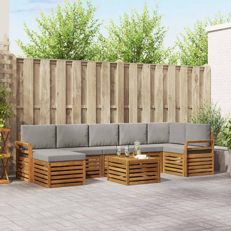 Ecksofa Set 8 pcs Natürlich und Hellgrau Massivholz Akazie (1/5)