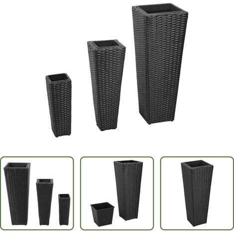 vidaXL Jardinière en acier - Lits surélevés de jardin 3 pcs Résine tressée Noir (1/5)