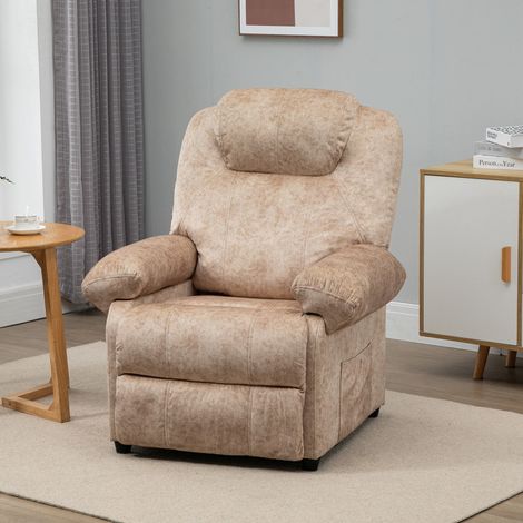 HOMCOM Sillón Relax Reclinable Manual, Sillón Relax de Terciopelo con Reposabrazos, Reposapiés, Acolchado Grueso, Butaca Reclinable hasta 135º para Salón, Dormitorio, Oficina, Beige (1/5)