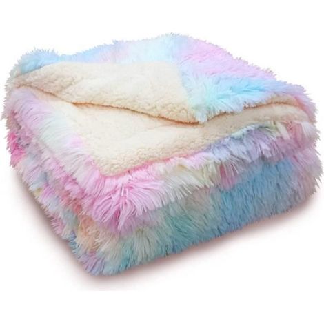 Couverture en fausse Cachemire fourrure en peluche, grande couvertures Couleur, élégante, confortable et moelleuse, 80 x 120cm (1/4)